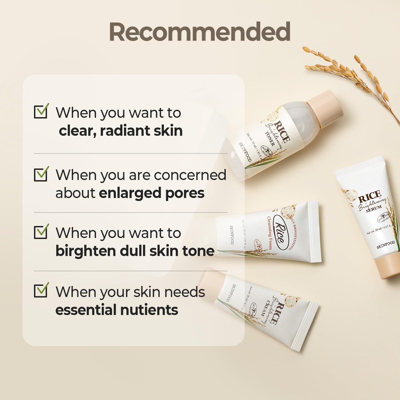 SKINFOOD 1957 Rice Starter Kit — Rice Cleanser, Toner, Serum & Moisturizer for Glass Skin