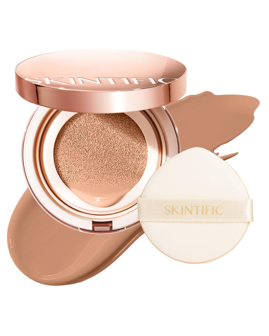 SKINTIFIC Cushion Foundation | Full Coverage, Weightless Feel, Satin Glow | Sweatproof & Waterproof
