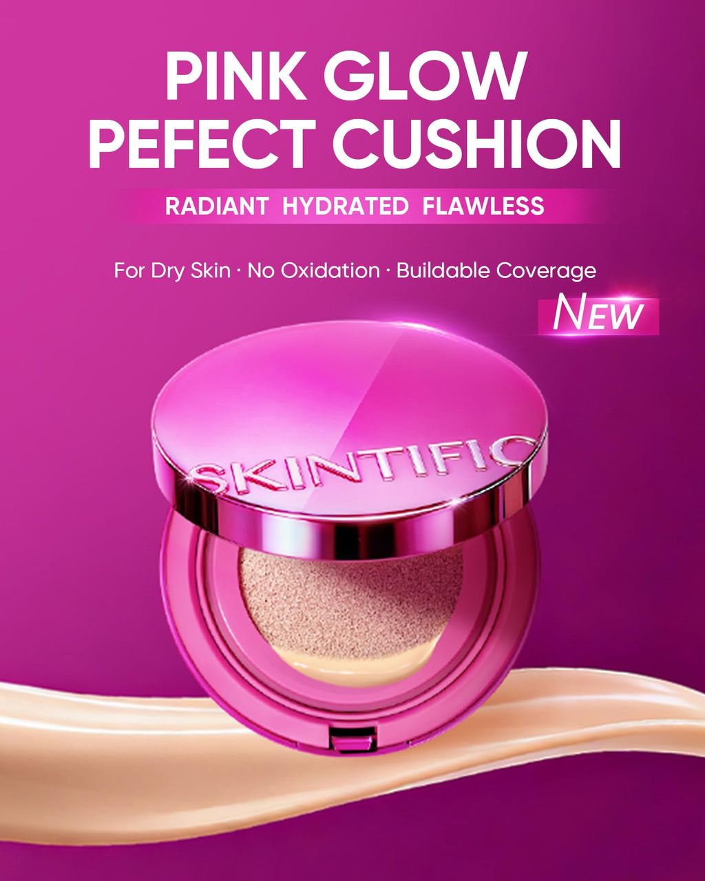SKINTIFIC Pink Glow Cushion Foundation #02 Ivory | Medium Coverage, Natural Dewy Glow, Hydrating & Lightweight