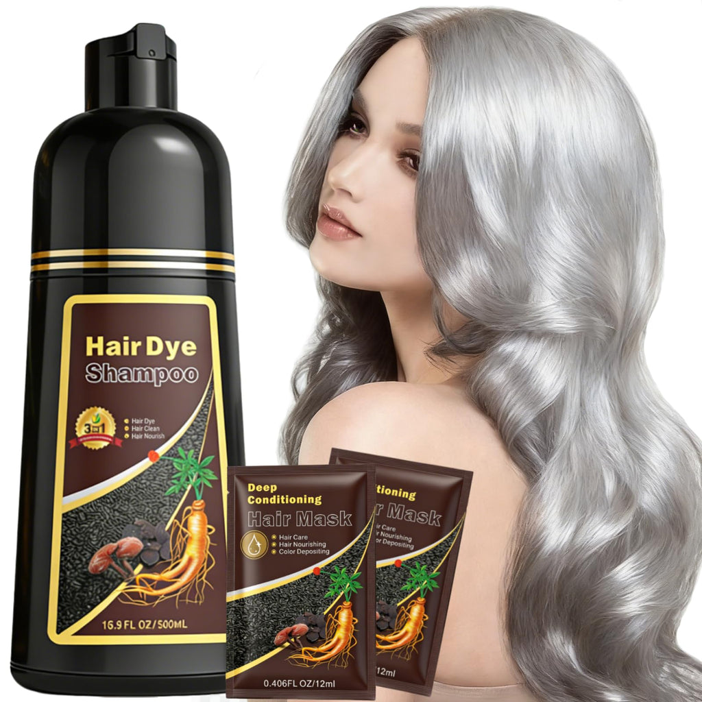 Sklight Hair Dye Shampoo 3-in-1 for Men & Women – Silver Gray Root-to-Tip Color, 16.9 fl oz