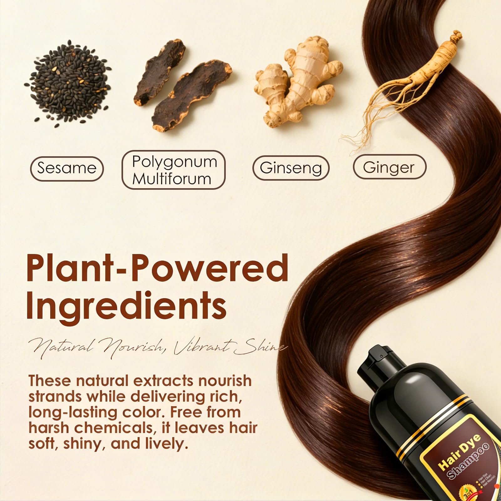 SKLIGHT Hair Dye Shampoo 3-in-1 Chestnut Brown – Root-to-Tip Color, 16.9 fl oz