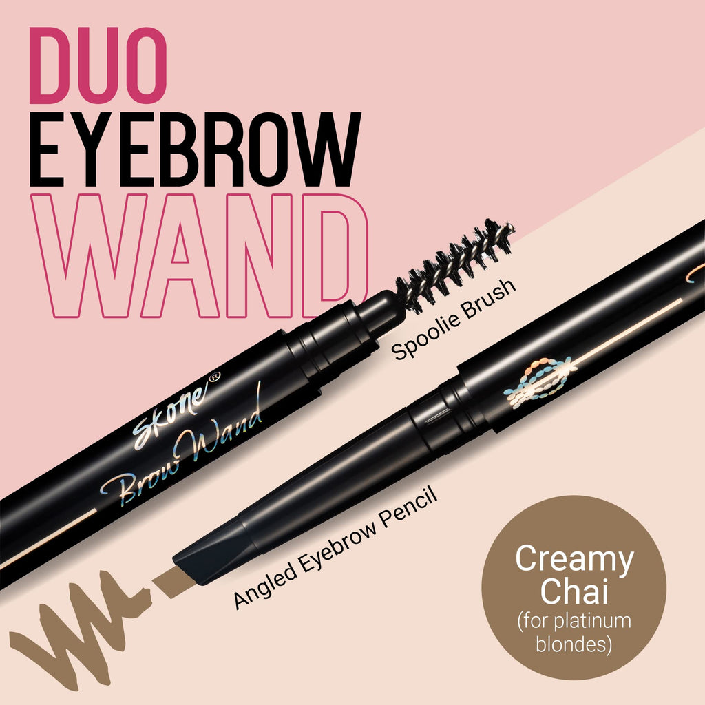Skone Brow Wand Pencil with Brush – Creamy Chai for Gray Hair, Waterproof
