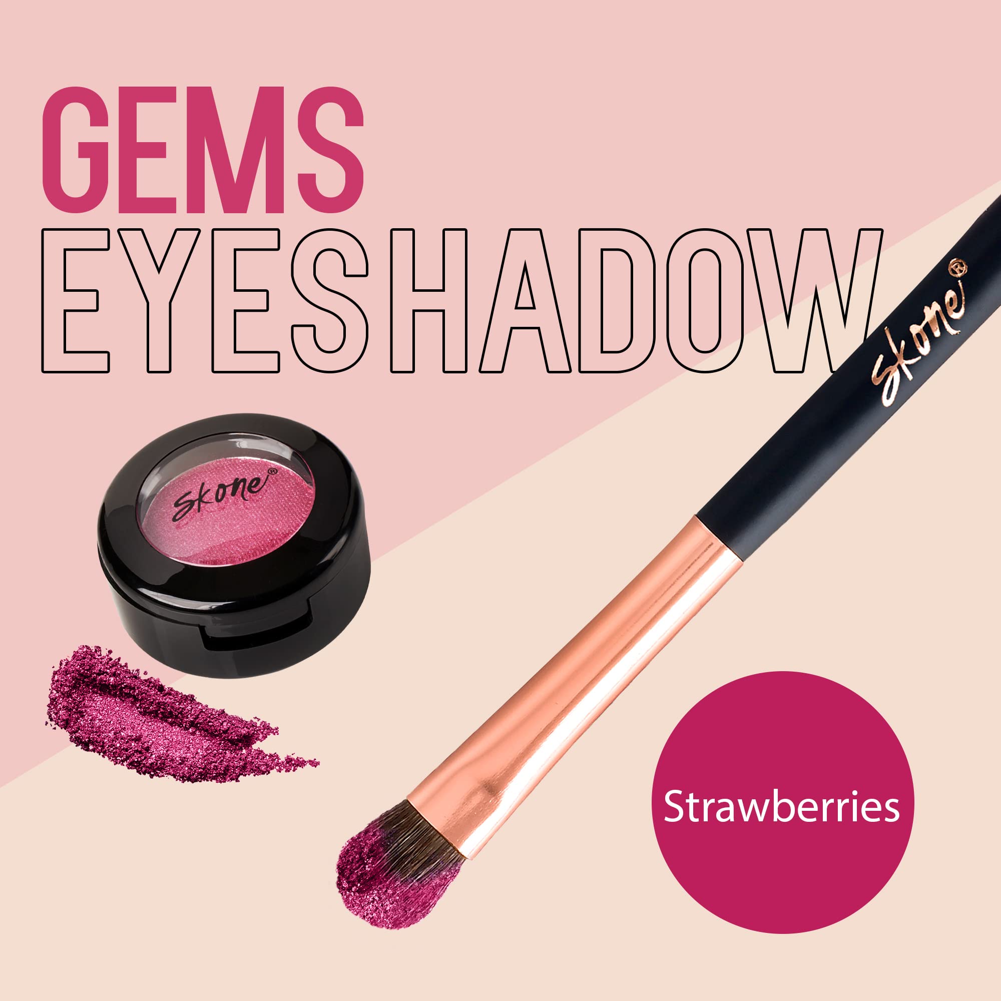 Skone Gems Eye Shadow – Highly Pigmented, Long-Wear, Pro Blendable Shimmer (Strawberries)