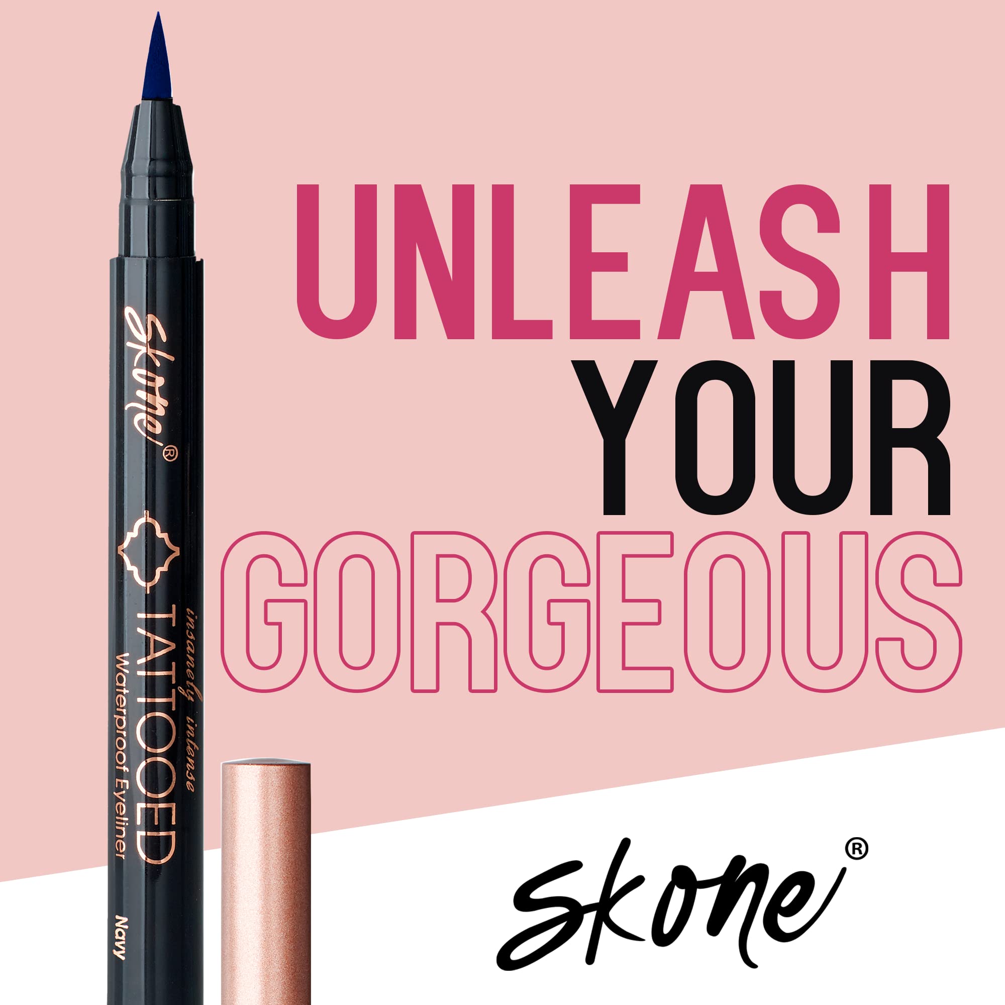 Skone Insanely Intense Tattooed Eyeliner Pen – Navy, Waterproof, Smudge-Proof, Quick-Dry Felt Tip (0.07oz)