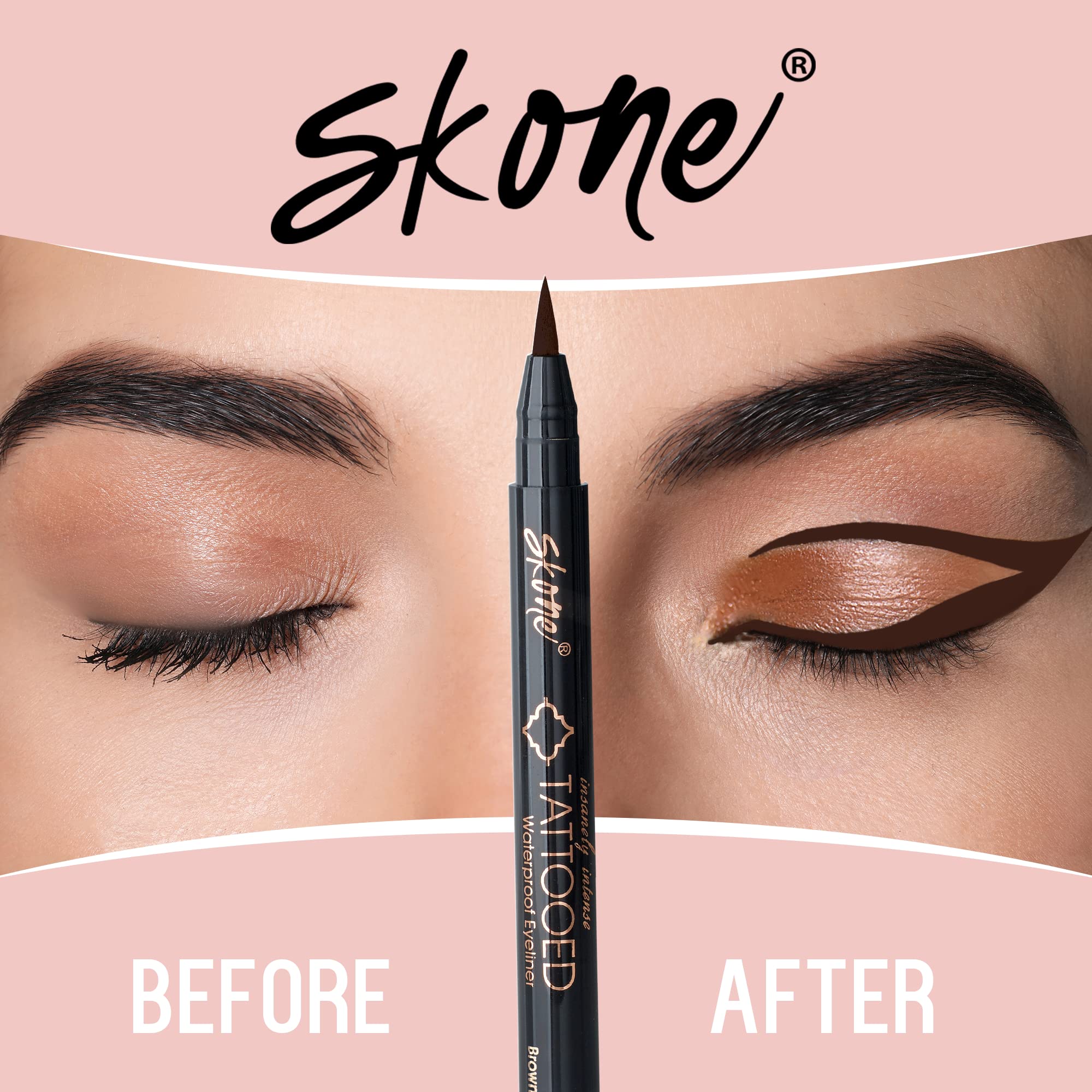 Skone Insanely Intense Tattooed Eyeliner Pen - Waterproof, Quick-Dry, Smudge-Proof Brown