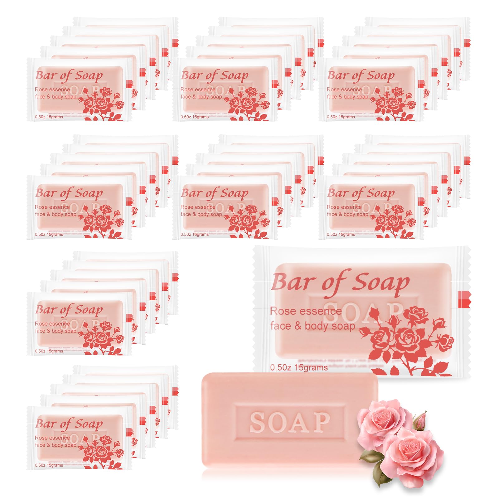 skourvut Bulk Bar Soap – 60 Rose-Scented Travel Mini Bars (0.5 oz) for Hotels & Events