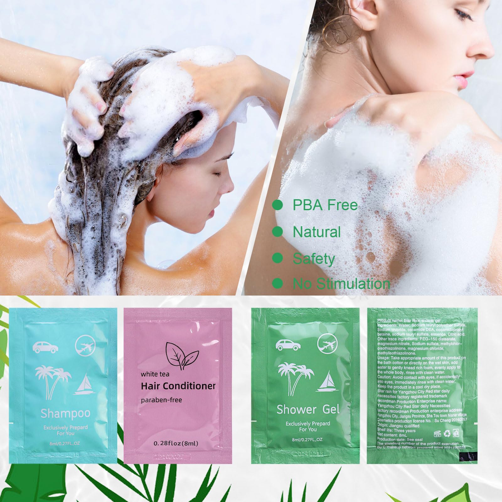 Skourvut Travel Size Body Wash, Shampoo & Conditioner Set – 0.28 fl oz Each (100 Bulk Hygiene Kits)