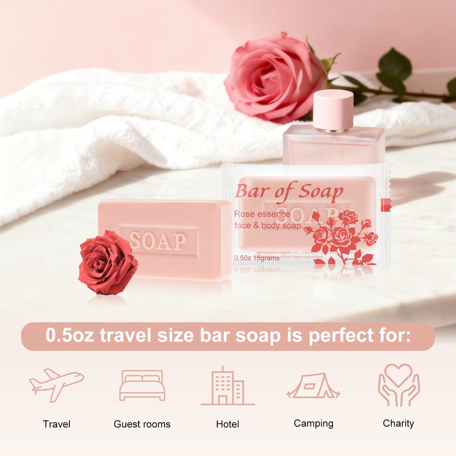 skourvut Bulk Bar Soap – 60 Rose-Scented Travel Mini Bars (0.5 oz) for Hotels & Events