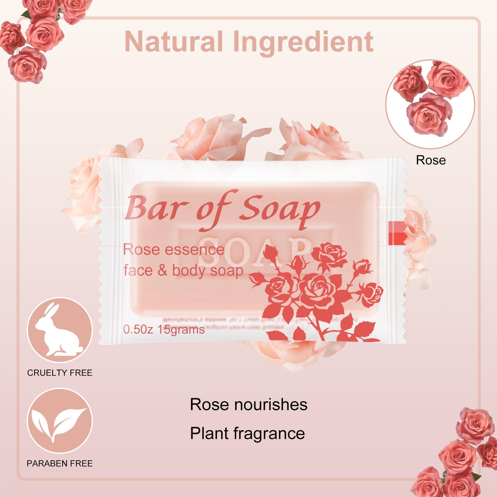 skourvut Bulk Bar Soap – 60 Rose-Scented Travel Mini Bars (0.5 oz) for Hotels & Events