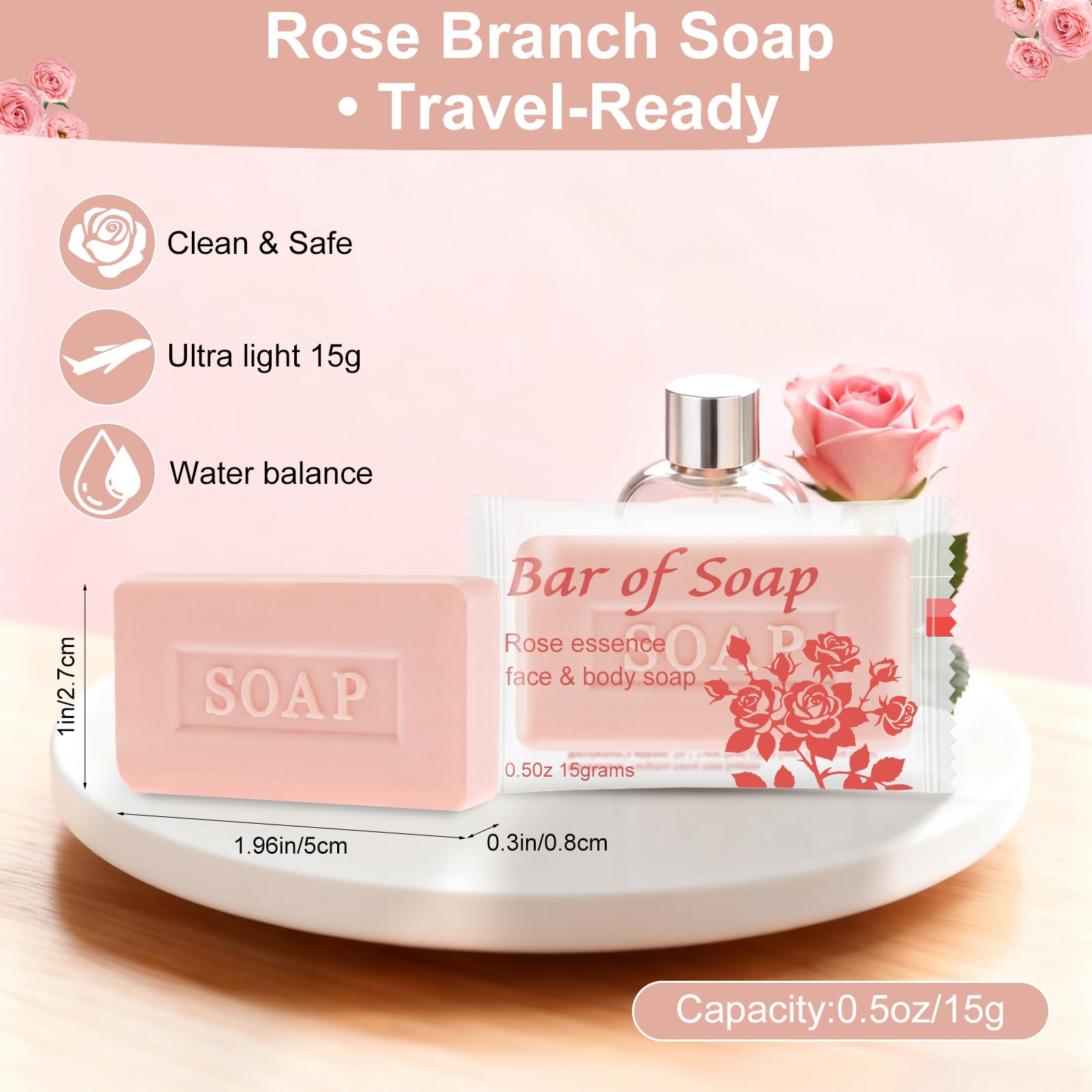 skourvut Bulk Bar Soap – 60 Rose-Scented Travel Mini Bars (0.5 oz) for Hotels & Events