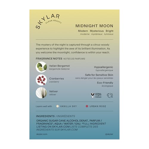 Skylar Midnight Moon Eau de Parfum – Hypoallergenic Clean Vegan Fragrance for Women & Men | Bergamot, Cranberries, Vetiver | 50 mL
