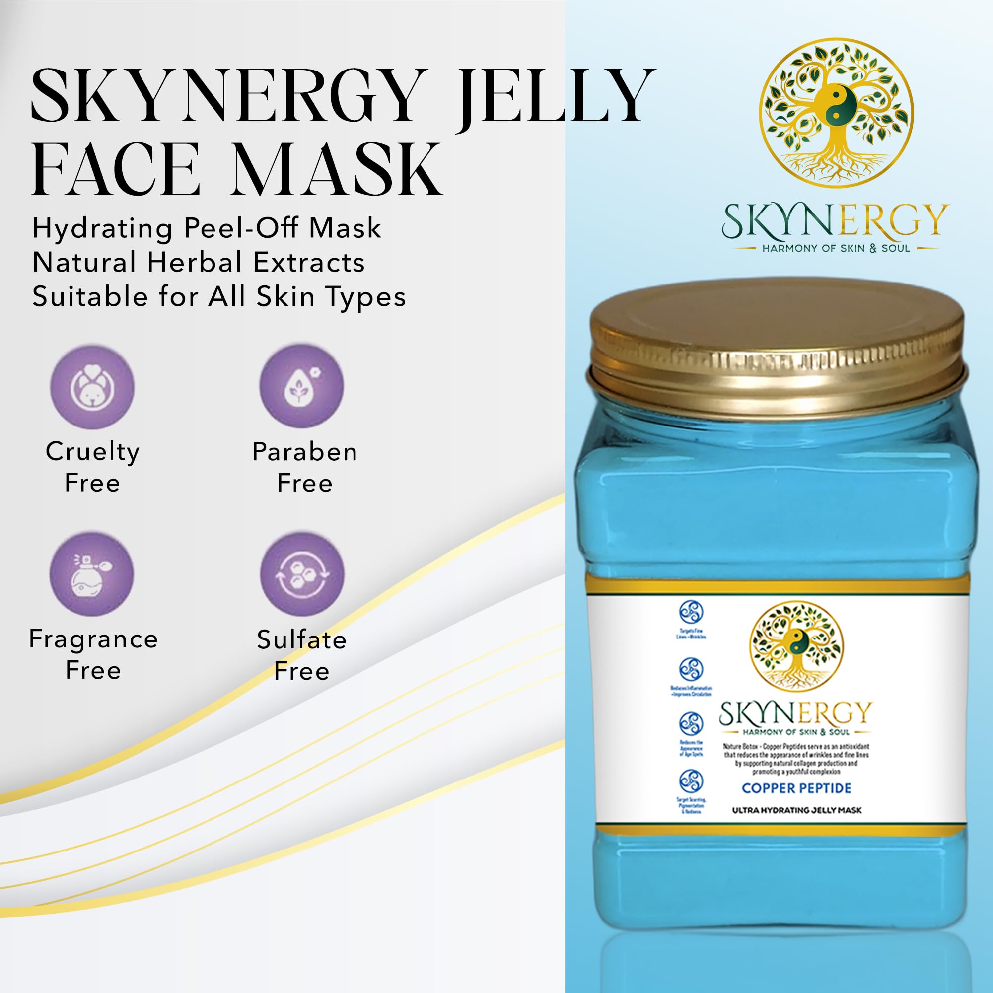 SKYNERGY Copper Peptide Jelly Mask – Professional Hydro Glo Peel Off, Hydration & Radiant Glow, 12 Applications (30 fl oz)
