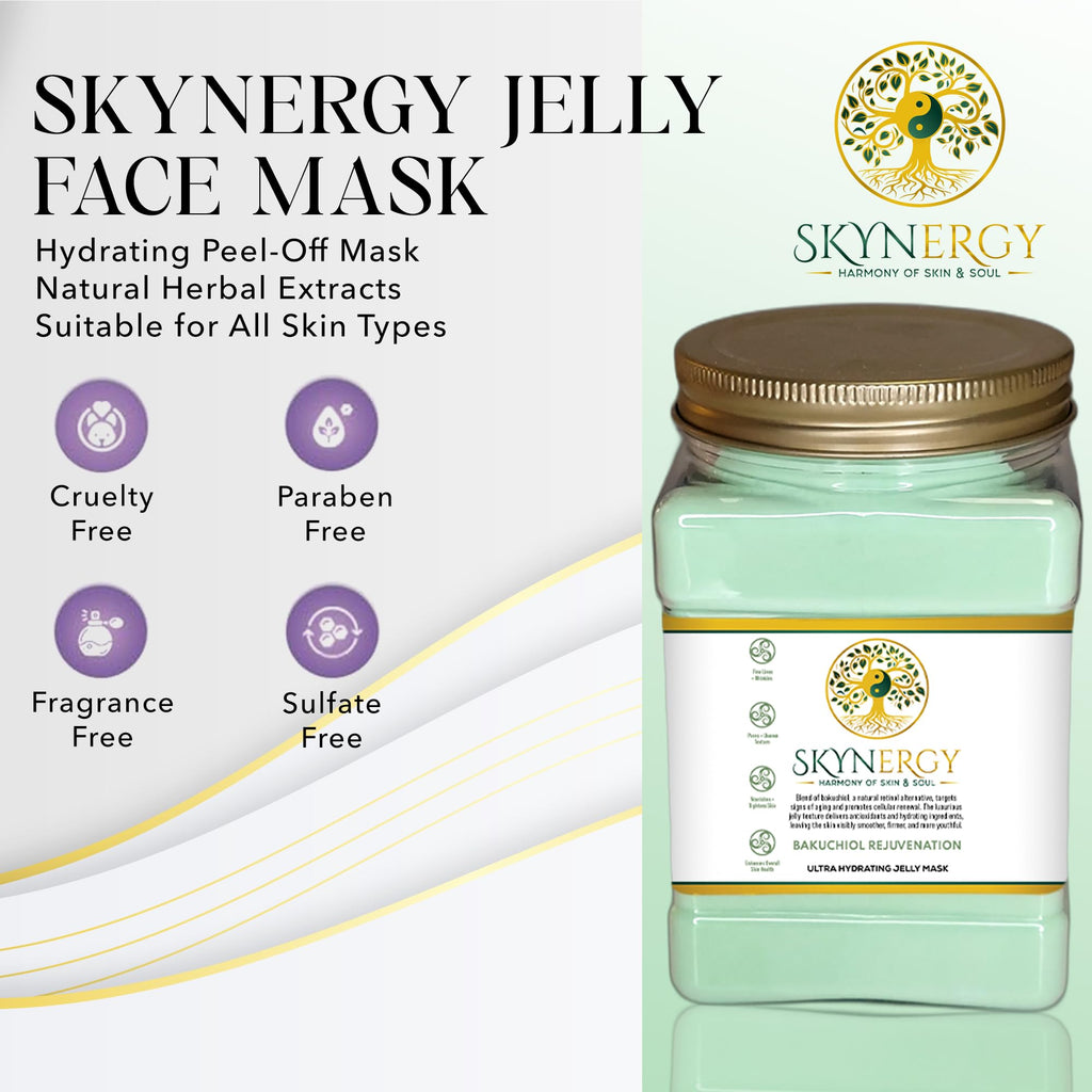 SKYNERGY Bakuchiol Rejuvenation Jelly Mask - HydroGlo Peel Off Face Mask | Radiance, Fine Lines & Pigmentation | Vajafacial Jelly Mask | 12 Applications (30 Fl Oz)