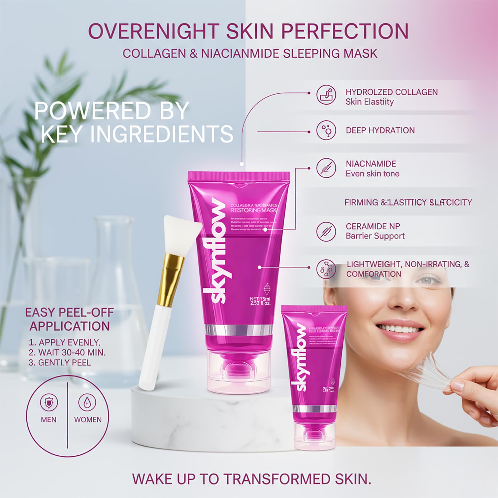 Skynflow Collagen Mask - Overnight Peel-Off Gel for Hydration, Elasticity & Firmness