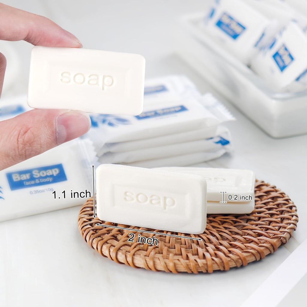 SLequipo Mini Soap Bars Bulk – 200 Individually Wrapped 0.35 oz Travel Soaps for Hotels, Camp & RV