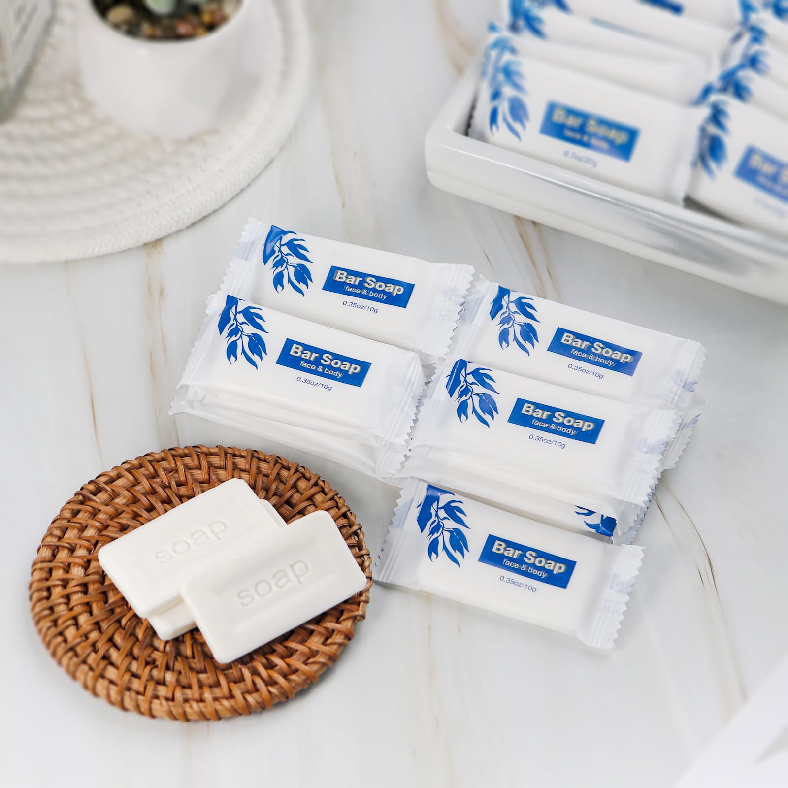 SLequipo Mini Soap Bars Bulk – 200 Individually Wrapped 0.35 oz Travel Soaps for Hotels, Camp & RV