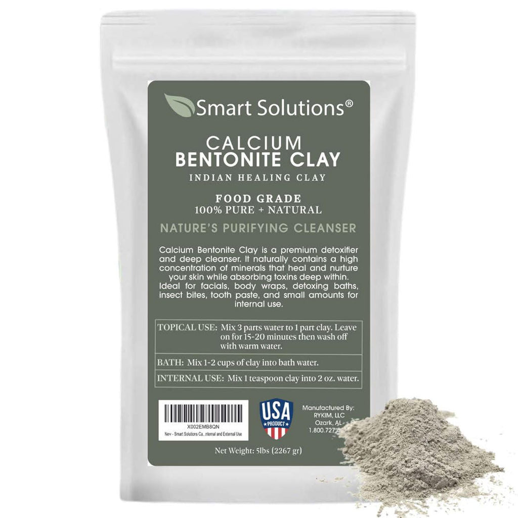 SMART SOLUTIONS Calcium Bentonite Clay – 5lb Pure Indian Healing Clay for DIY Masks, Deodorant, Hair & More