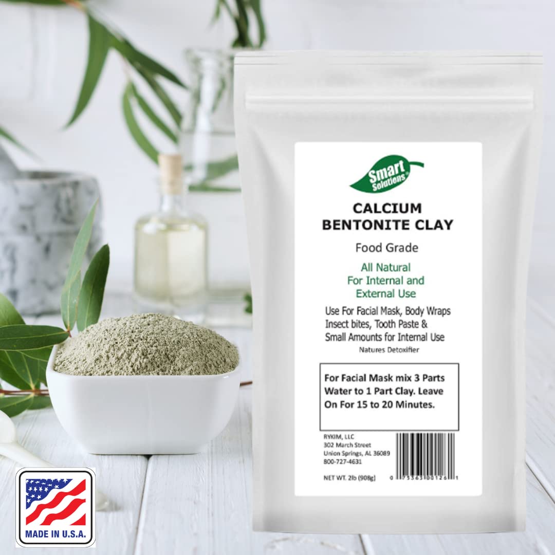 SMART SOLUTIONS Calcium Bentonite Clay, 2 lb — Pure Indian Healing Clay for DIY Facials, Hair Masks & Deodorants