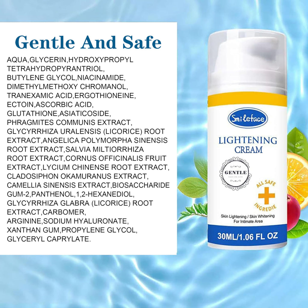 SMILEFACE Intimate Areas Skin Lightening Cream – Gentle Whitening for Private Parts, Underarms, Bikini, Inner Thighs (1.06 FL OZ)