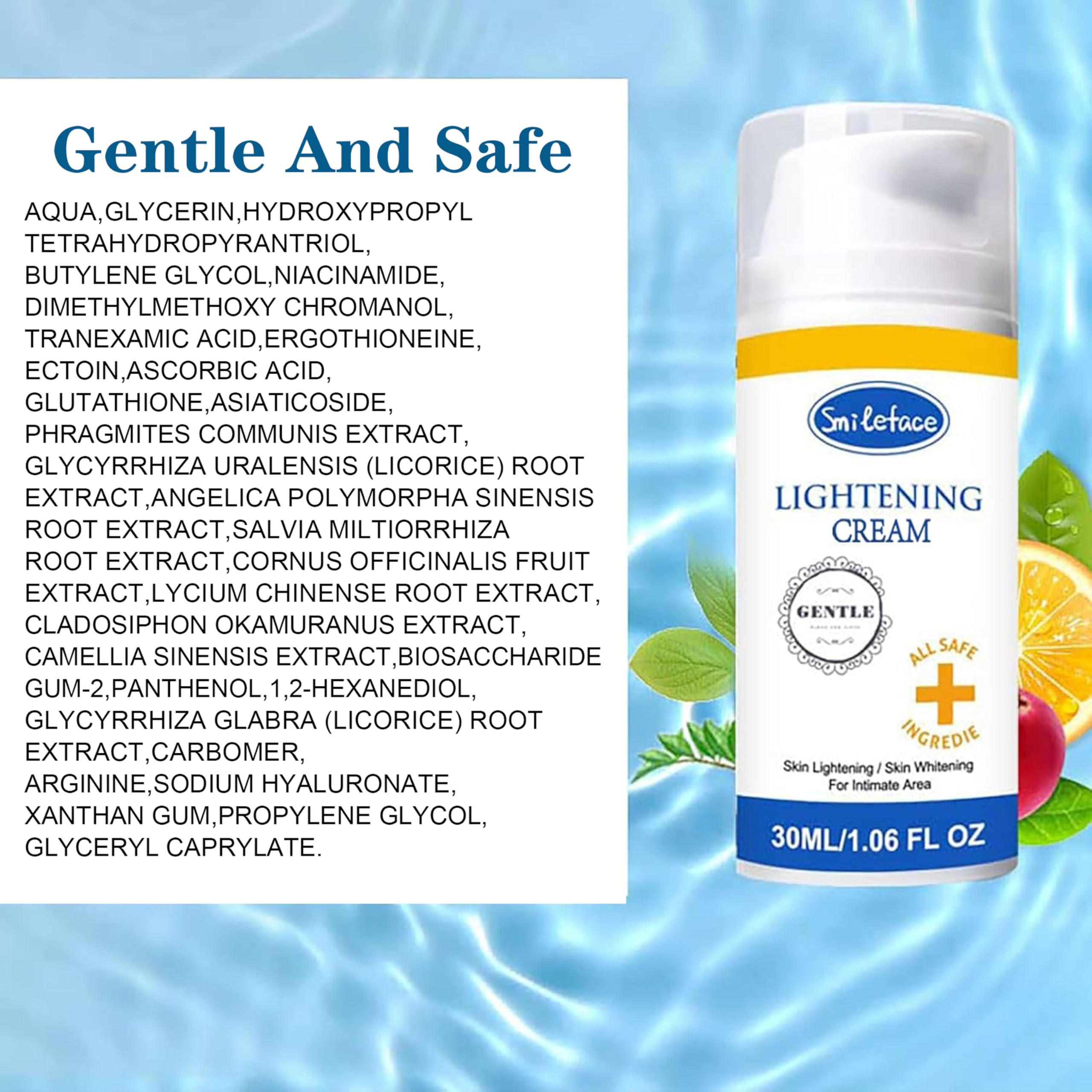 SMILEFACE Intimate Areas Skin Lightening Cream – Gentle Whitening for Private Parts, Underarms, Bikini, Inner Thighs (1.06 FL OZ)