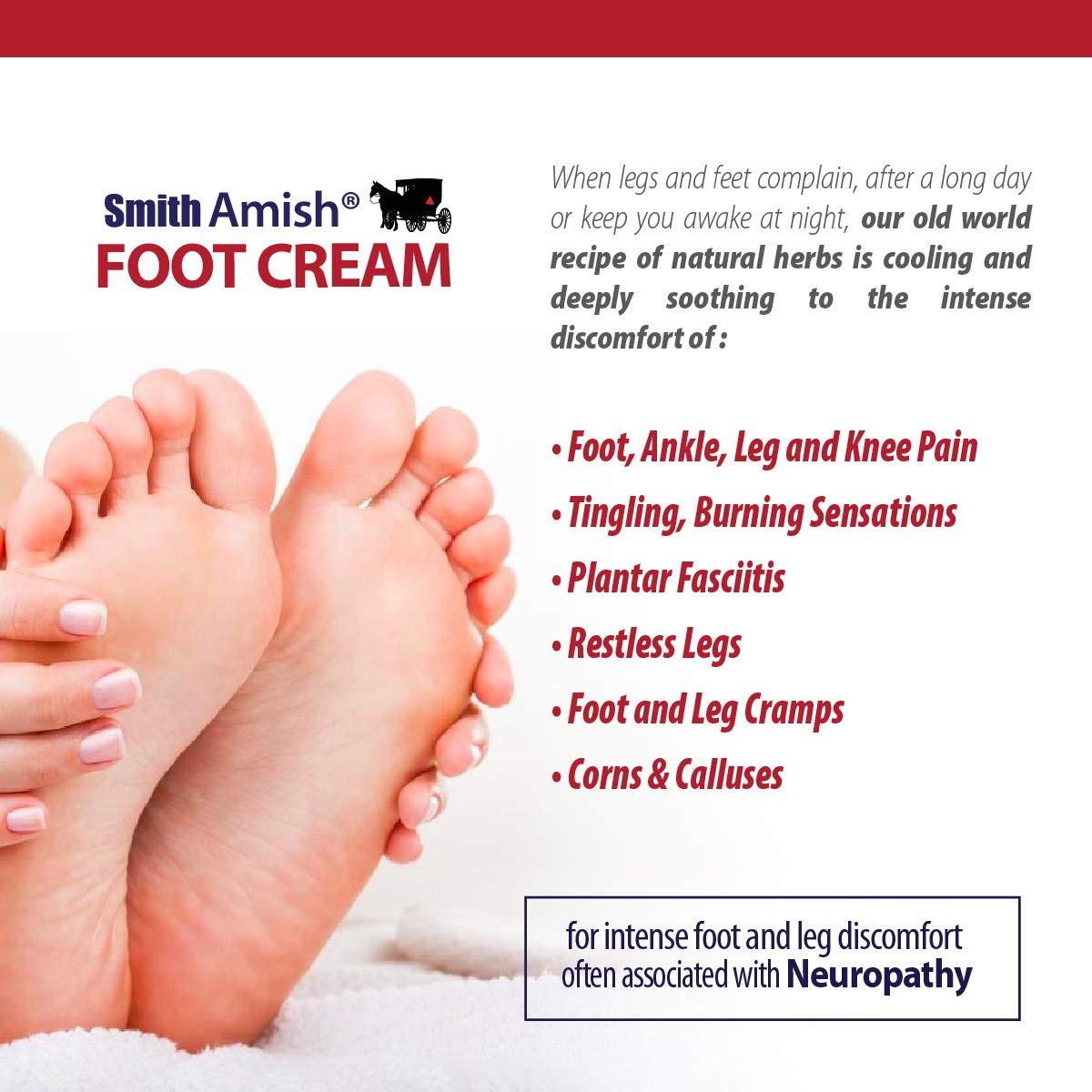 Smith Amish Foot Cream - Deep Soothing Moisturizer for Feet & Legs, 4.5 oz