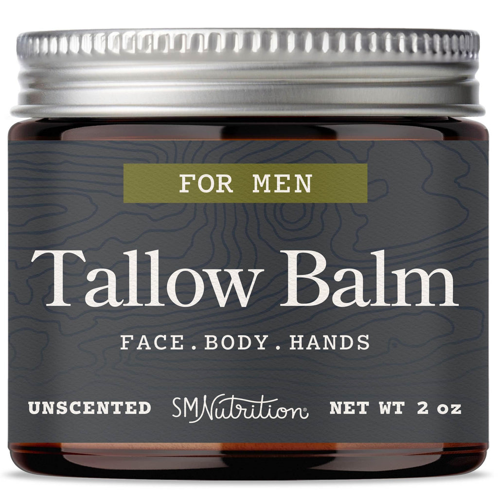SMNutrition Beef Tallow Balm for Men – Unscented, Grass-Fed & Cruelty-Free Face & Body Moisturizer | 2 oz