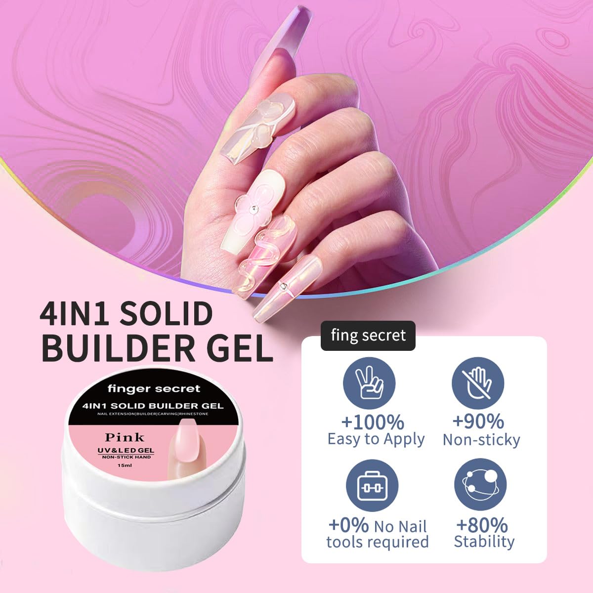 SMSMYXF Solid Builder Gel 15g — Clear, Non-Sticky Extensions for Home or Salon