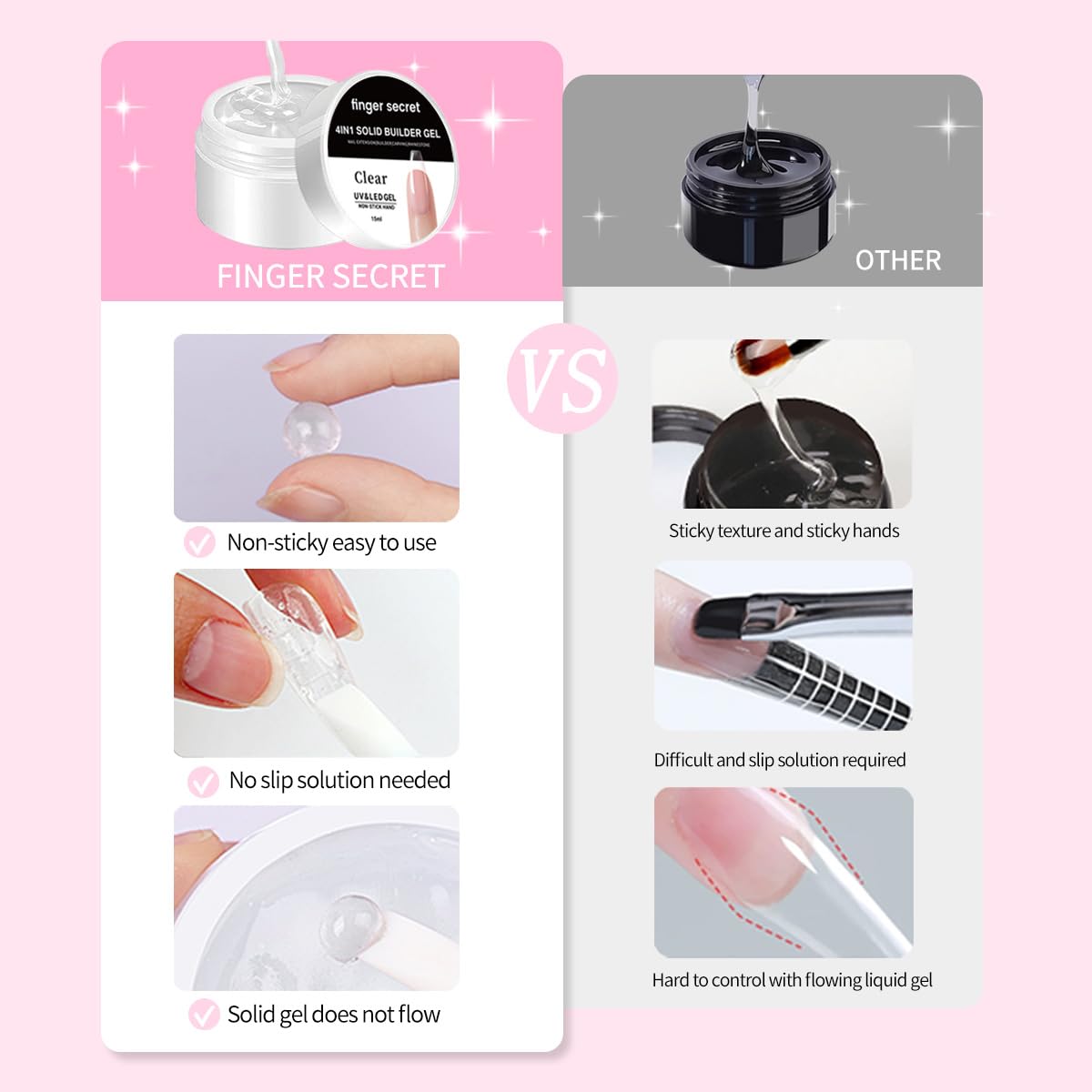 SMSMYXF Solid Builder Gel 15g — Clear, Non-Sticky Extensions for Home or Salon
