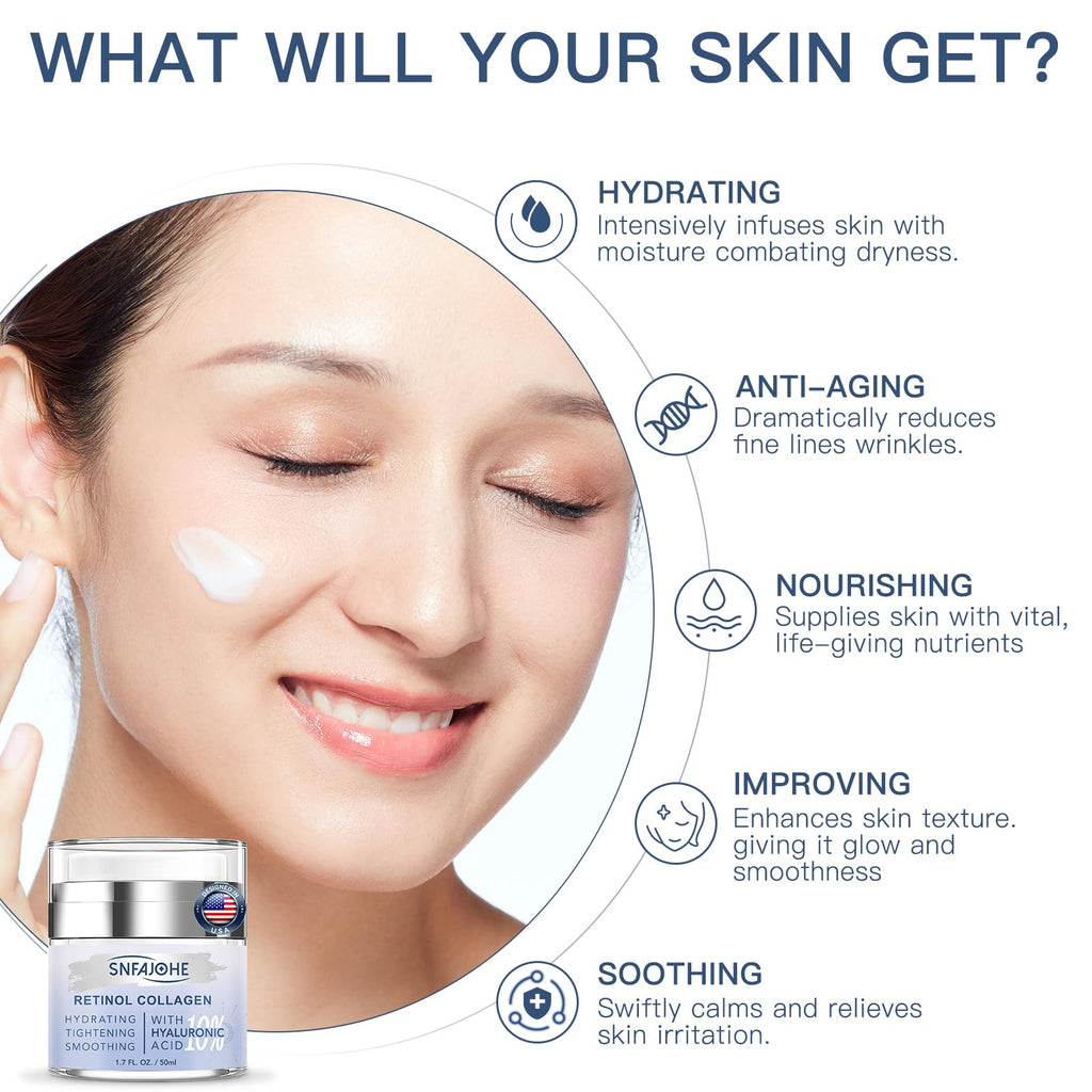 SNFAJOHE Instant Face Lift Cream with Retinol, Collagen & Hyaluronic Acid | Firming Night Moisturizer 1.7 fl oz