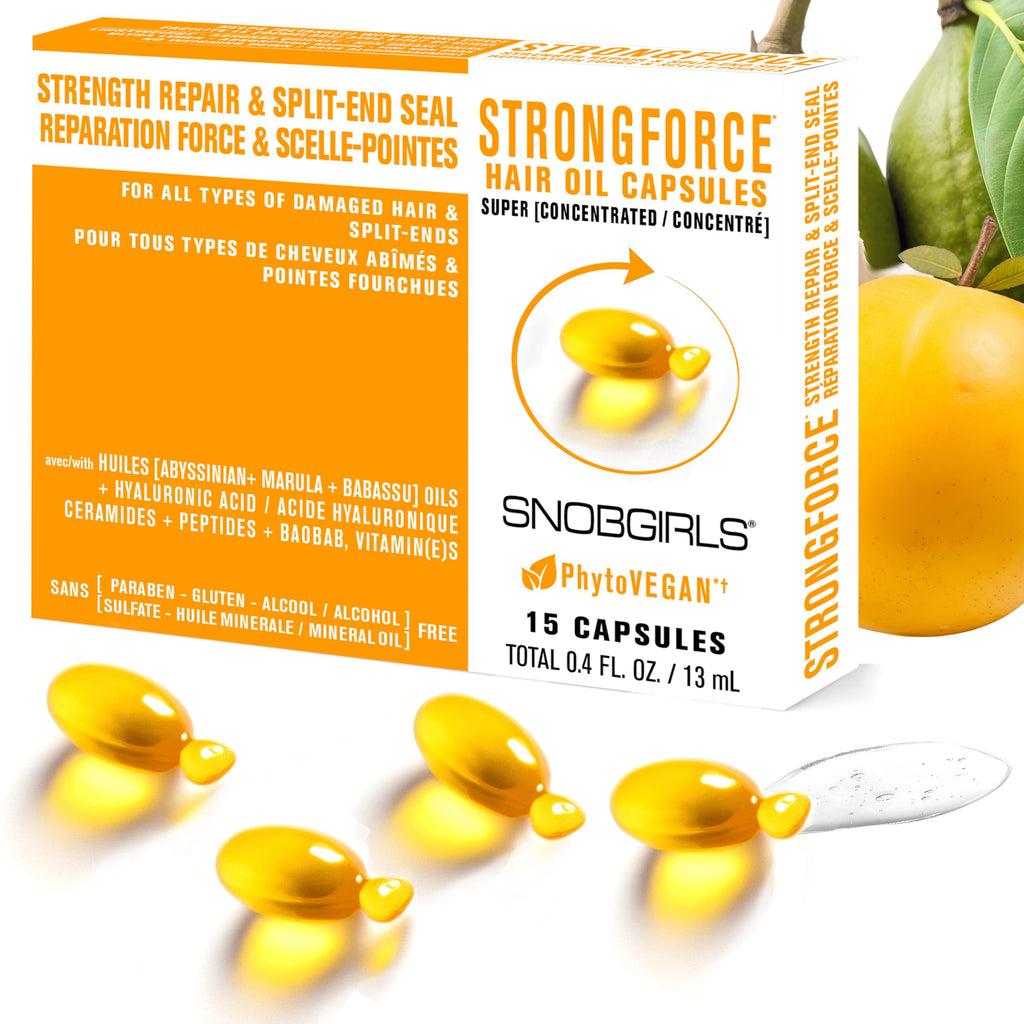 SNOB GIRLS Strength Repair Hair Oil Capsules – Leave-In Serum for Weak, Split Ends | Argan, Peptides & Ceramides | 15Ct