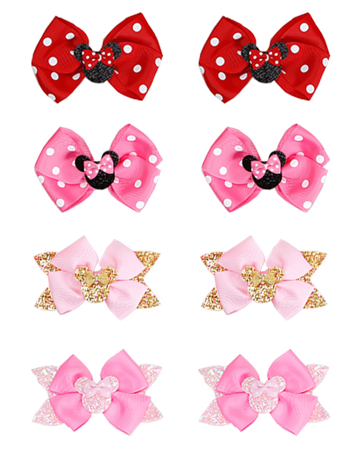 Snokkcomss 8-Pack Hair Clips for Girls – Mouse Ears Bows, Cute Kids Barrette Accessories