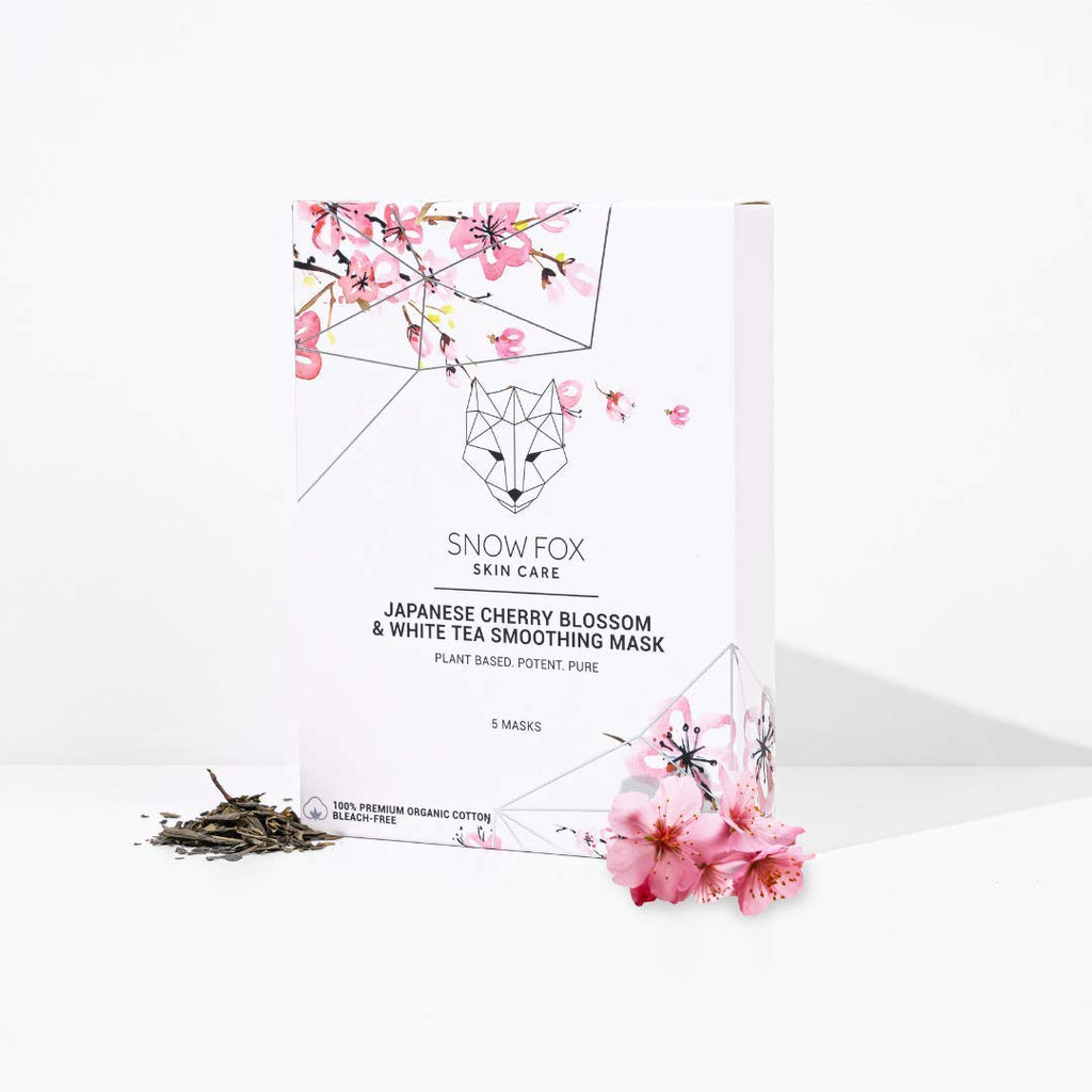 Snow Fox Japanese Cherry Blossom & White Tea Sheet Mask – Hydration for Glass Skin & Bridal Makeup Prep (5 Pack)