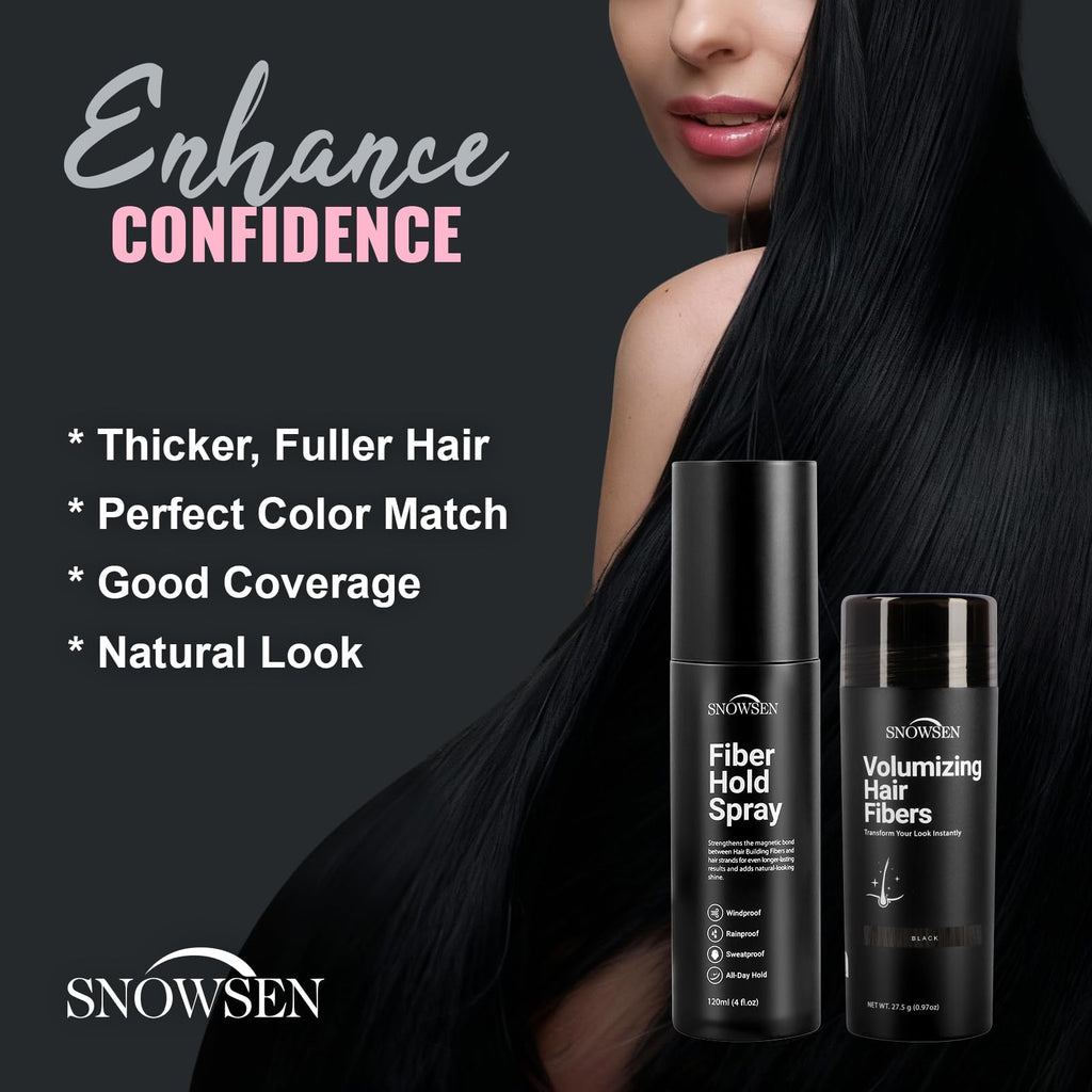 SNOWSEN Hair Building Fibers for Thinning Hair – 27.5g with Pump (Black)