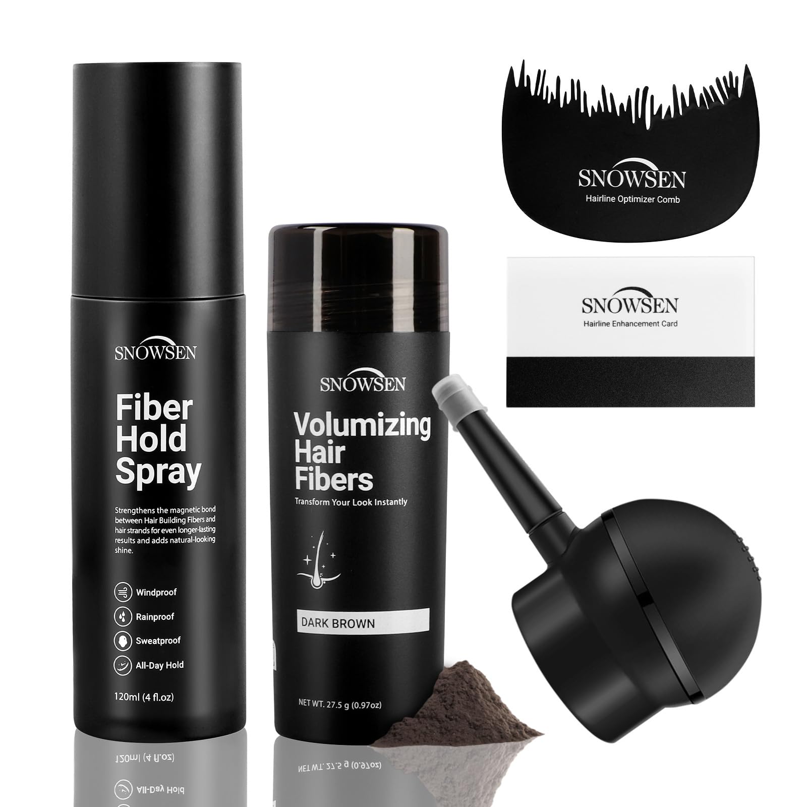 SNOWSEN Hair Building Fibers for Thinning Hair – 27.5g Dark Brown with Applicator Pump