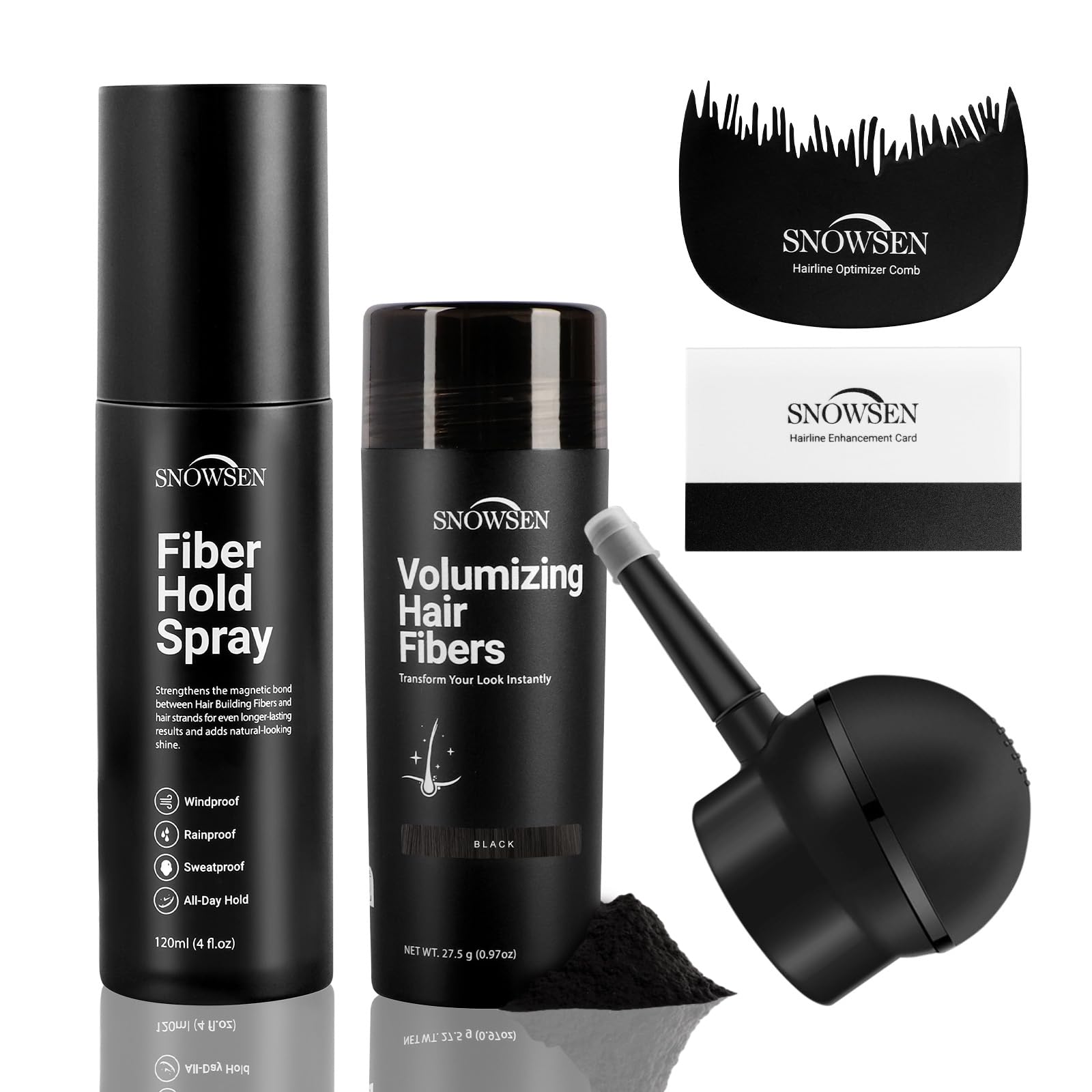 SNOWSEN Hair Building Fibers for Thinning Hair – 27.5g with Pump (Black)