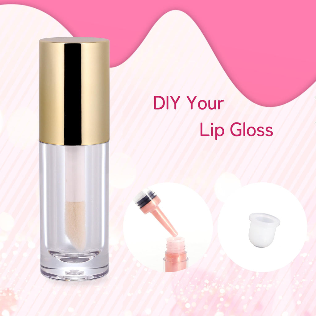 Snowso 5-Pack Lip Gloss Tubes with Big Doe Foot Wand – Clear 6ml Empty Containers for DIY Lip Gloss (Gold)