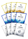 SNP Variety Ampoule Sheet Mask Set - Bird's Nest, 24K Gold & Diamond Masks - Hydrating Korean Skincare (12 Sheets)