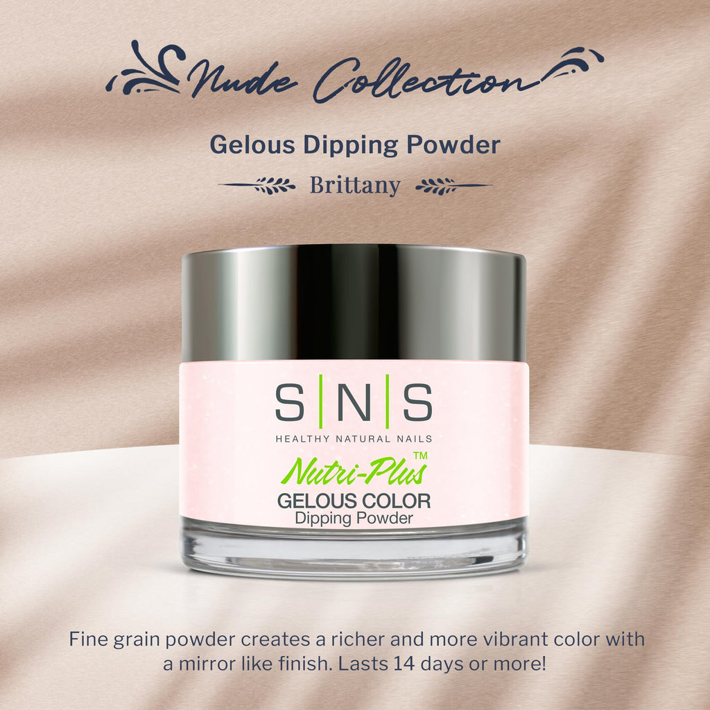 SNS Nail Dip Powder Brittany – Natural Nude Shimmer, 14-Day Color, Low Odor, No UV Lamp, 1 oz