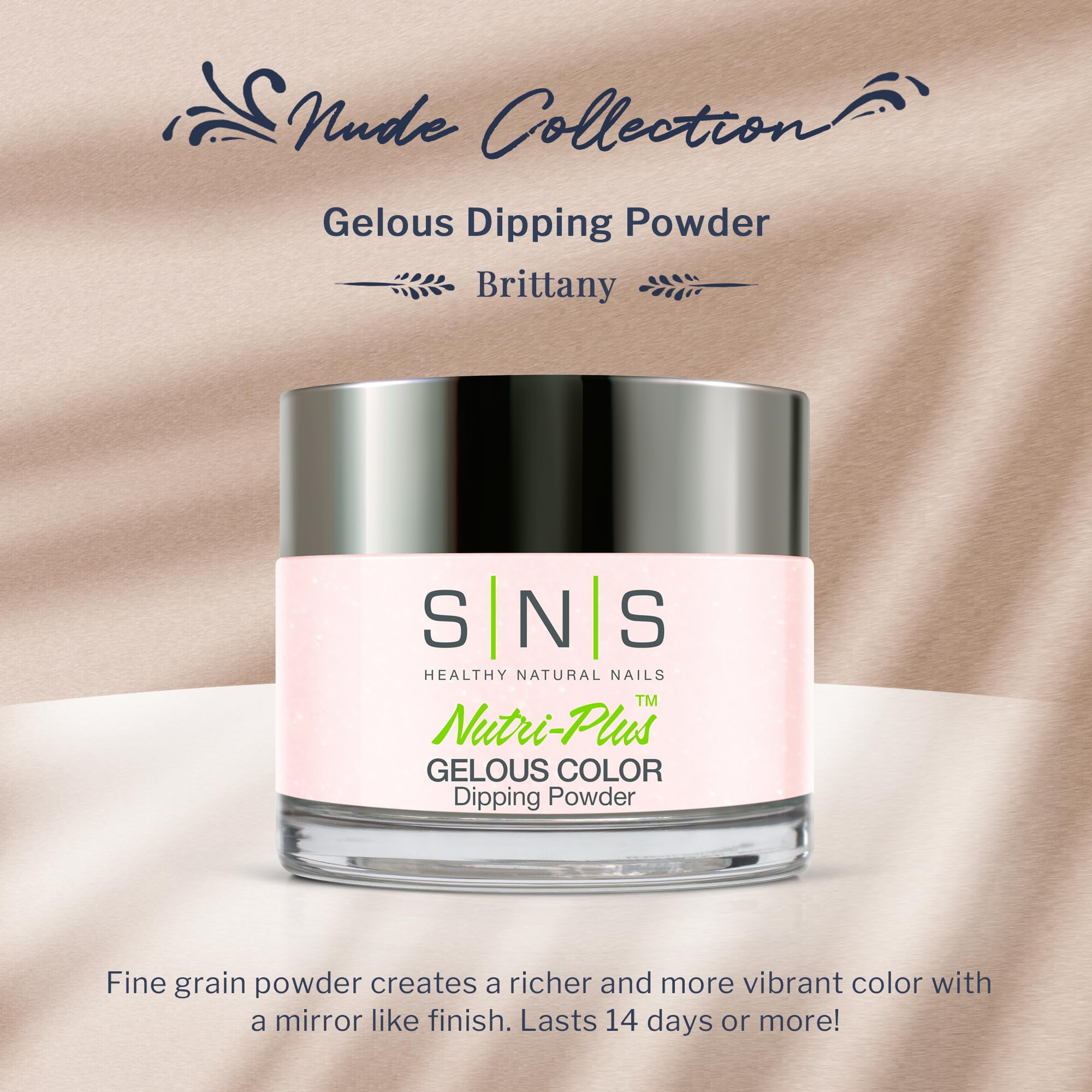 SNS Nail Dip Powder Brittany – Natural Nude Shimmer, 14-Day Color, Low Odor, No UV Lamp, 1 oz