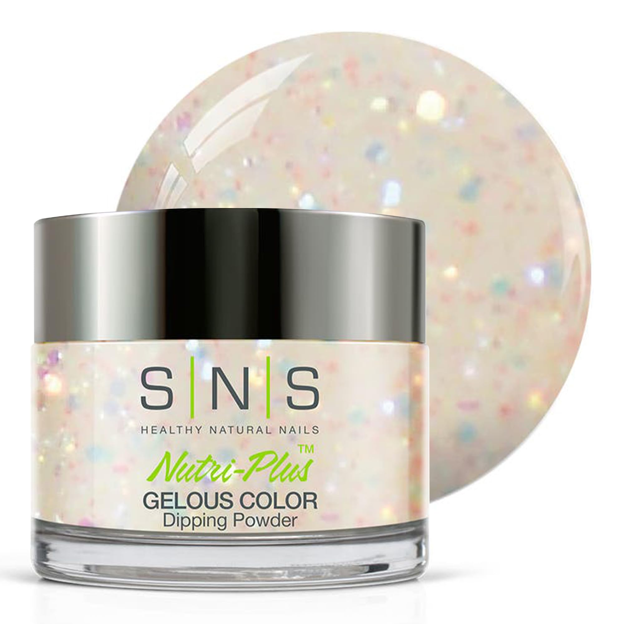 SNS Nail Dip Powder Angel Dust - Gelous Color Dipping Powder, White/Cream Glitter, 14 Days, Low Odor, No UV Lamp, 1oz