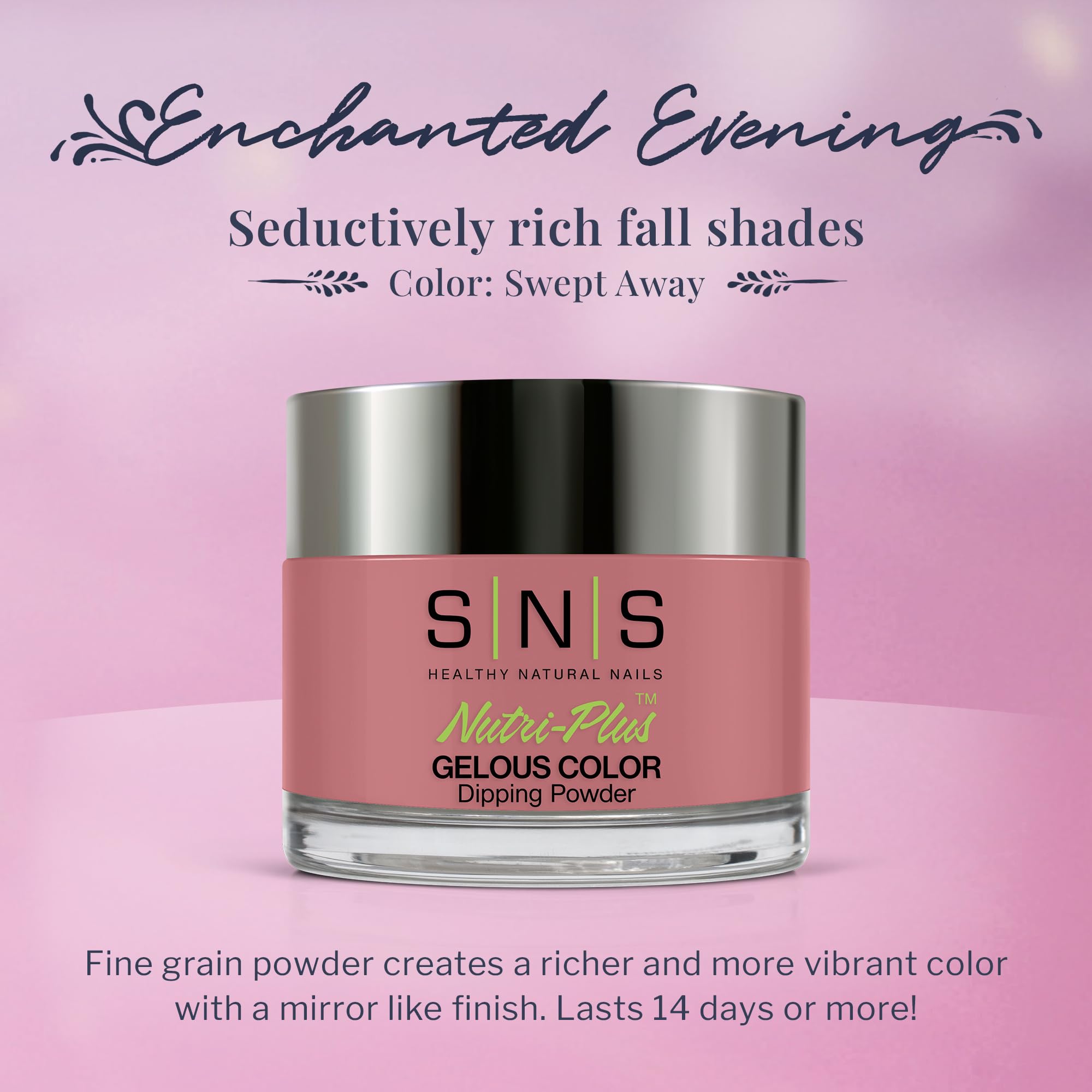 SNS Nail Dip Powder Swept Away (Pink/Rose) - Long-Lasting 14-Day Color, Low Odor, No UV Lamp