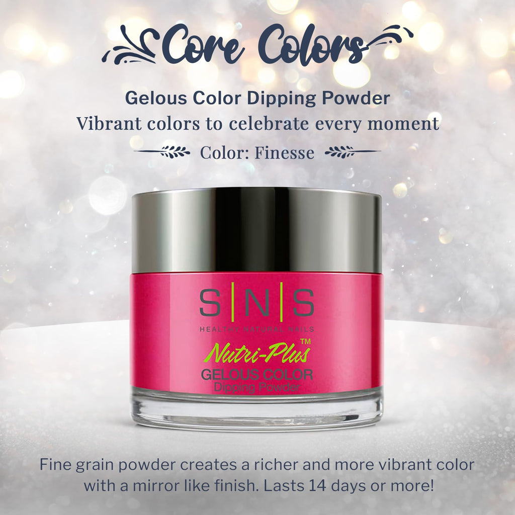 SNS Nail Dip Powder - Finesse Pink/Red/Magenta & Cream | 1oz - 14 Day Wear, Low Odor
