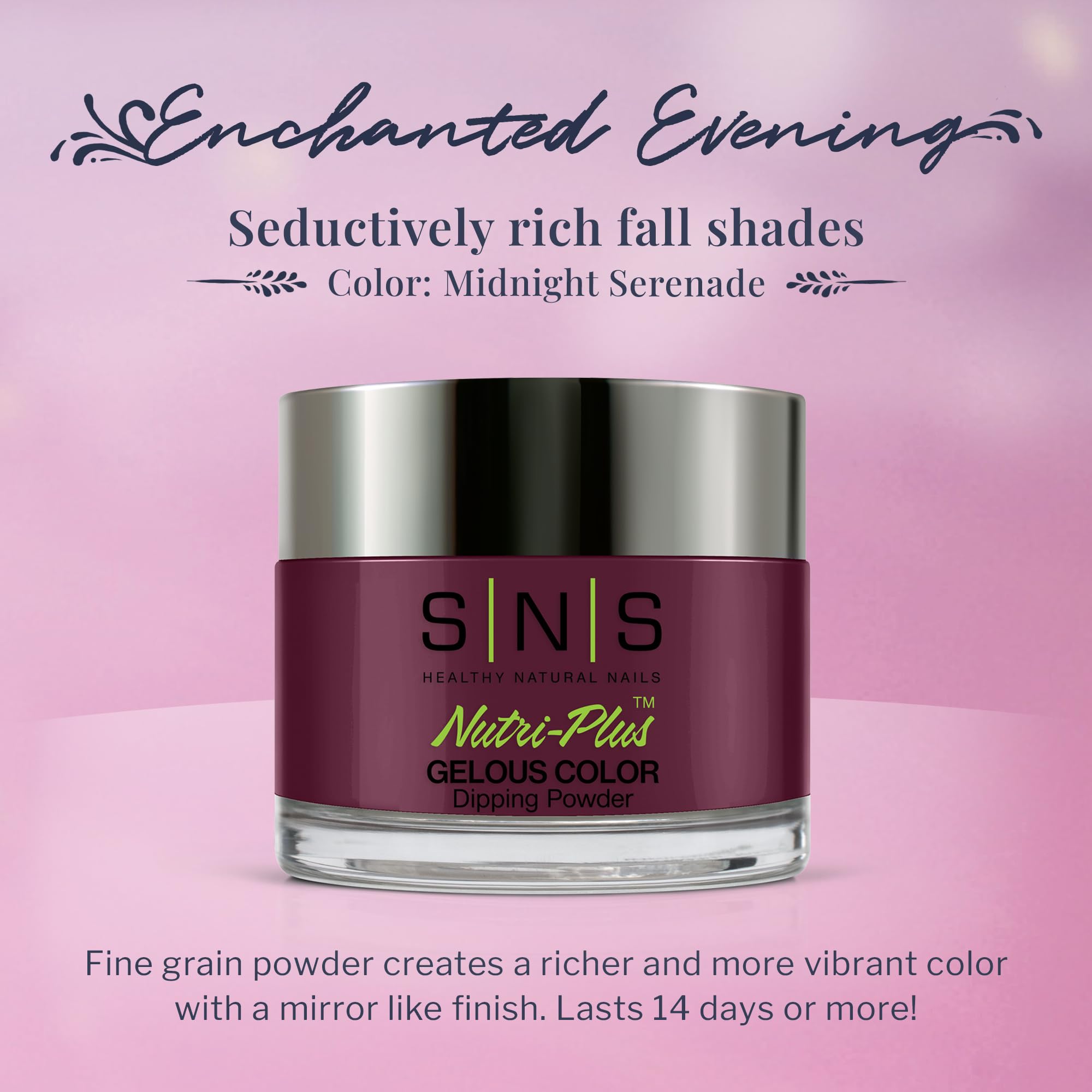 SNS Nail Dip Powder Midnight Serenade (Wine) – Long-Lasting Color, No UV Lamp Needed, 1 Oz