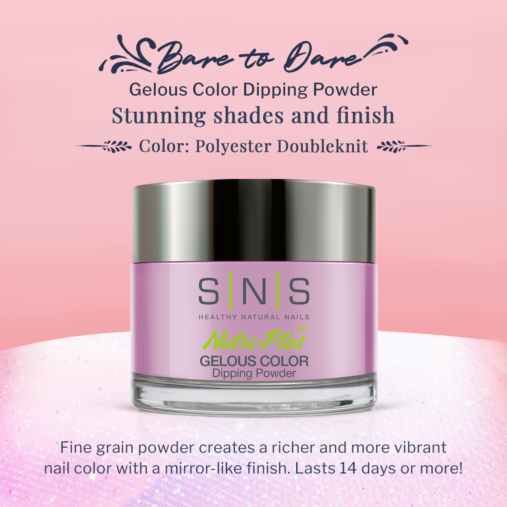 SNS Bare to Dare Polyester Doubleknit Dip Powder – Purple-Violet Shimmer | 1.5 oz, 14-Day Wear, Low-Odor