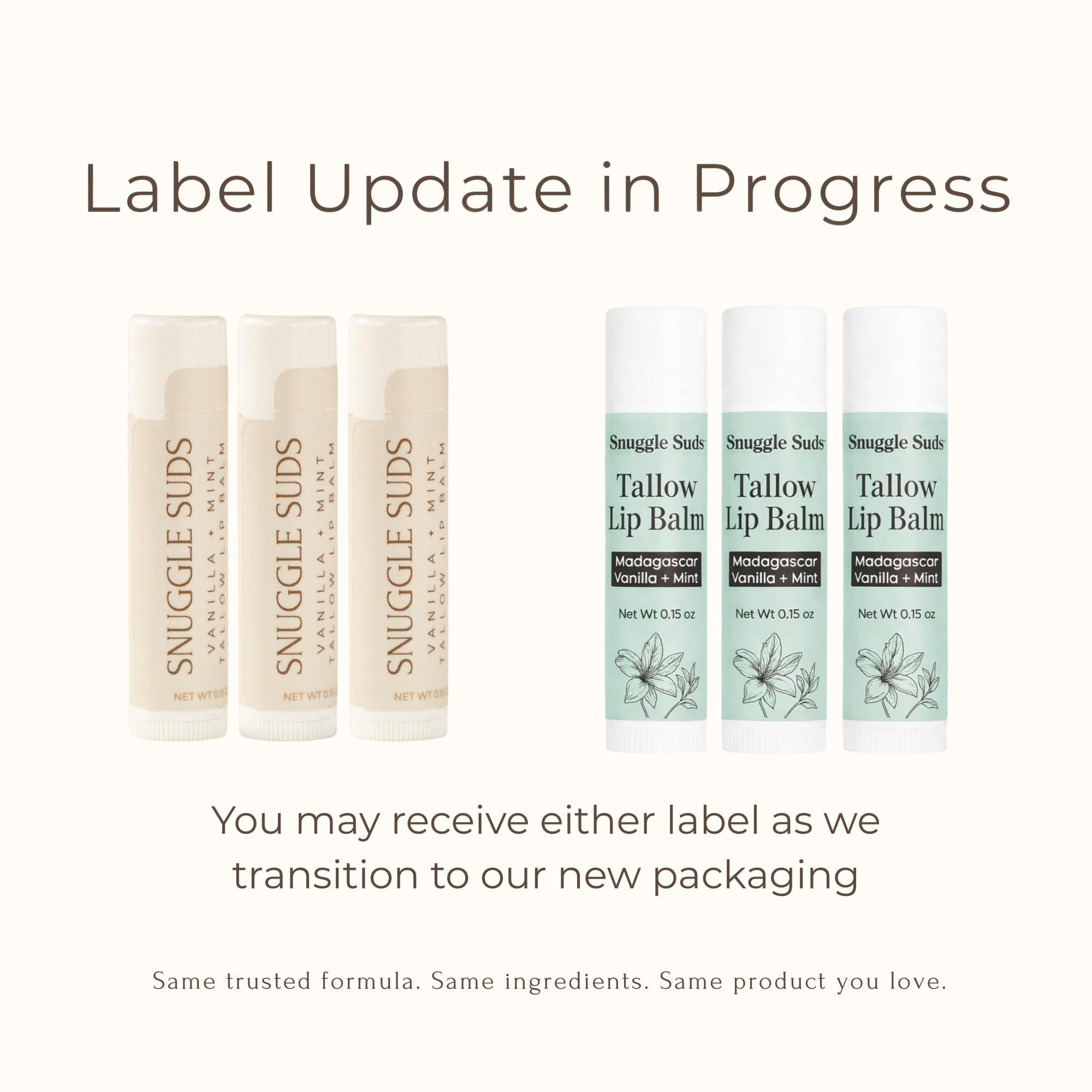 Snuggle Suds Grass-Fed Tallow Lip Balm 3-Pack – Vanilla Mint, Jojoba & Squalane