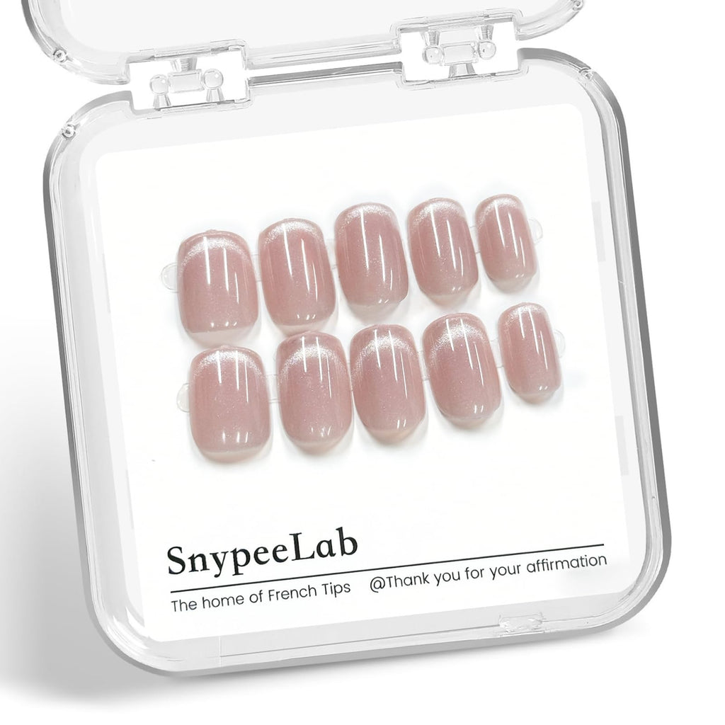 SnypeeLab Nude Pink Cat Eye Press-On Nails – Short Square, Glue-On & Reusable Gel Finish, 30 Pcs