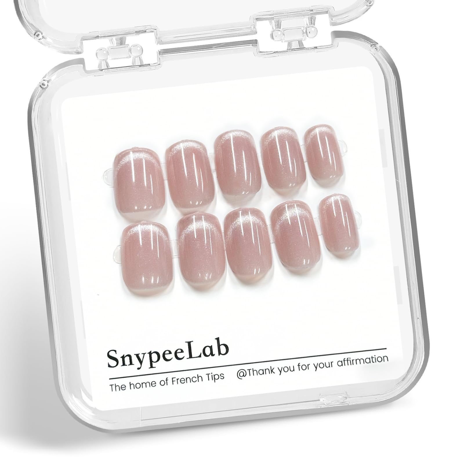 SnypeeLab Nude Pink Cat Eye Press-On Nails – Short Square, Glue-On & Reusable Gel Finish, 30 Pcs