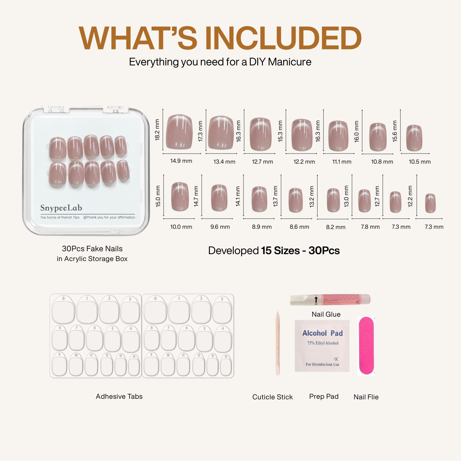 SnypeeLab Nude Pink Cat Eye Press-On Nails – Short Square, Glue-On & Reusable Gel Finish, 30 Pcs