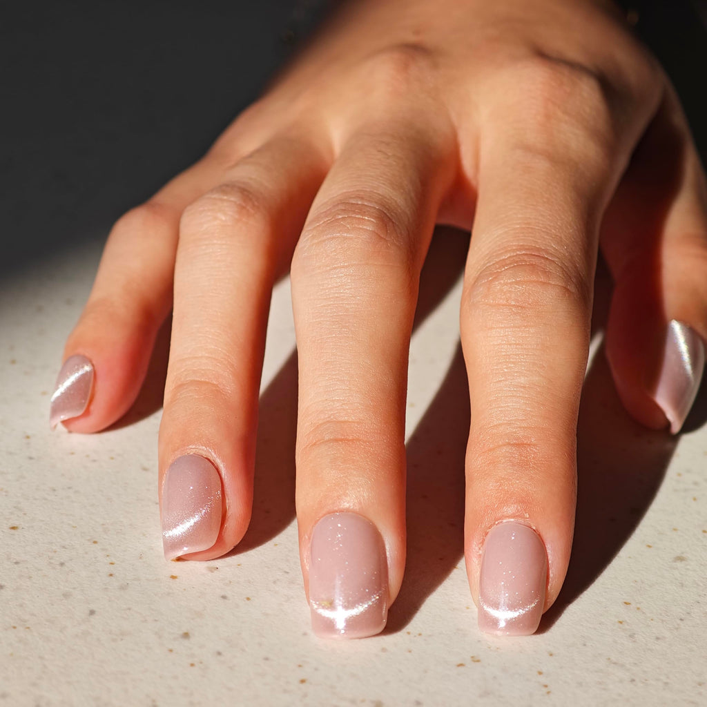 SnypeeLab Nude Pink Cat Eye Press-On Nails – Short Square, Glue-On & Reusable Gel Finish, 30 Pcs