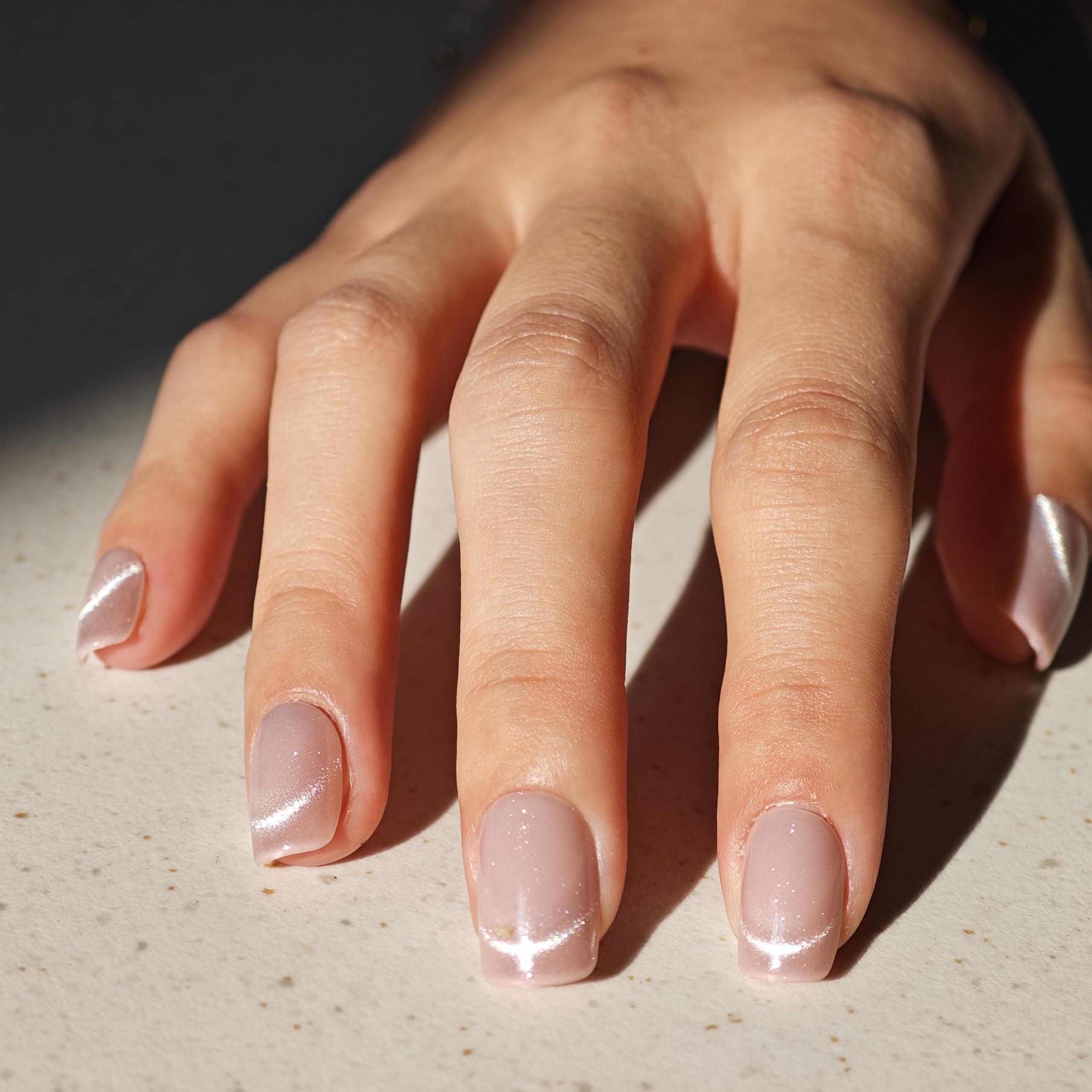 SnypeeLab Nude Pink Cat Eye Press-On Nails – Short Square, Glue-On & Reusable Gel Finish, 30 Pcs
